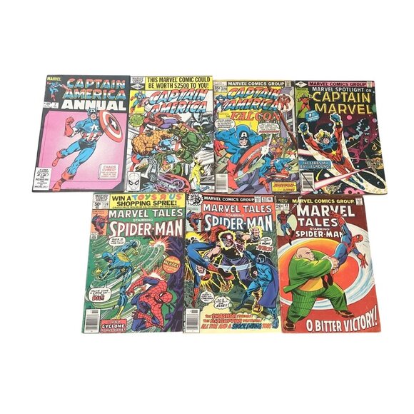 Lot of 7 Marvel Comics Spider-Man, Captain America, Captain Marvel 1970s-80s - Picture 1 of 5